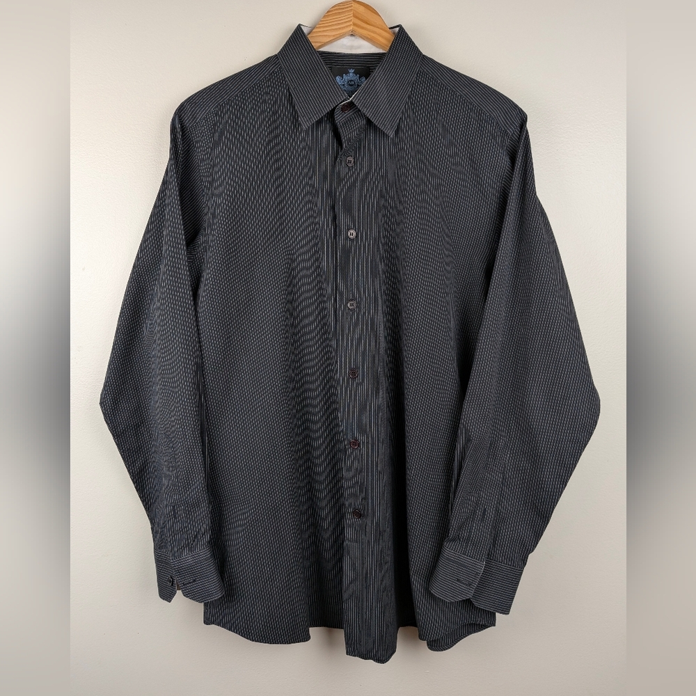 Astor & Black Men's Black White Pin Striped Button Up Dress Shirt Medium MGT